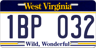 WV license plate 1BP032