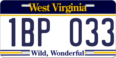 WV license plate 1BP033