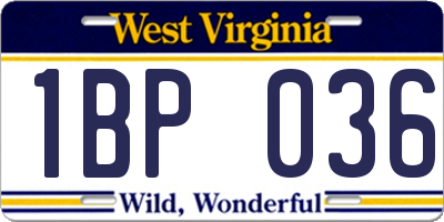 WV license plate 1BP036