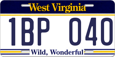 WV license plate 1BP040