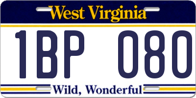 WV license plate 1BP080