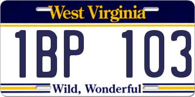 WV license plate 1BP103