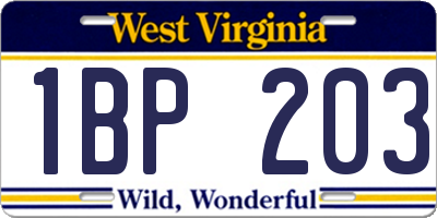 WV license plate 1BP203