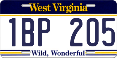 WV license plate 1BP205