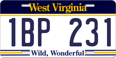 WV license plate 1BP231
