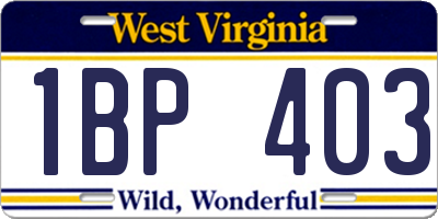 WV license plate 1BP403