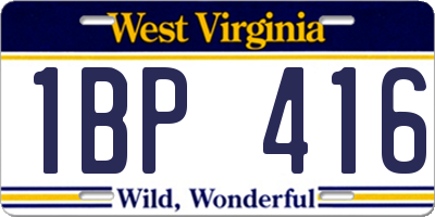 WV license plate 1BP416