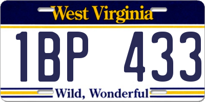 WV license plate 1BP433