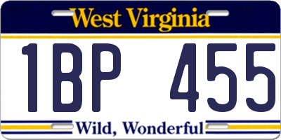 WV license plate 1BP455