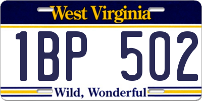 WV license plate 1BP502