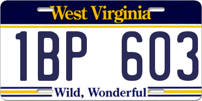 WV license plate 1BP603