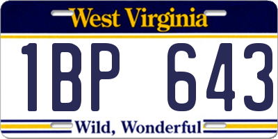 WV license plate 1BP643