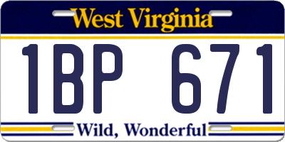 WV license plate 1BP671