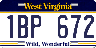 WV license plate 1BP672