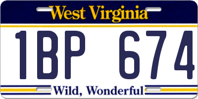 WV license plate 1BP674