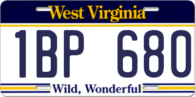 WV license plate 1BP680