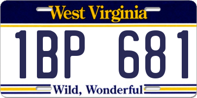 WV license plate 1BP681