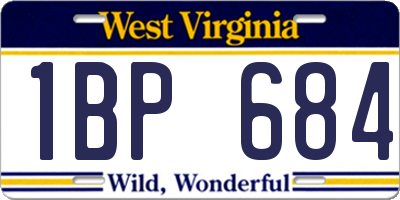 WV license plate 1BP684