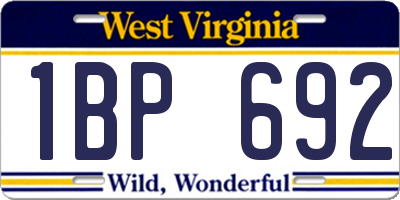 WV license plate 1BP692