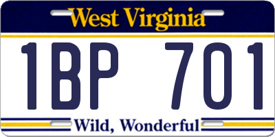WV license plate 1BP701