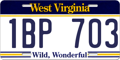 WV license plate 1BP703