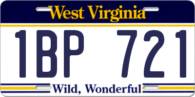 WV license plate 1BP721