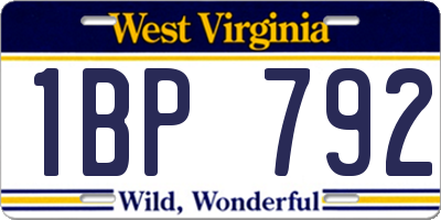 WV license plate 1BP792