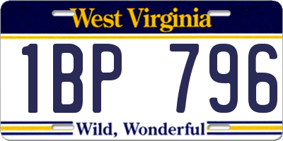 WV license plate 1BP796