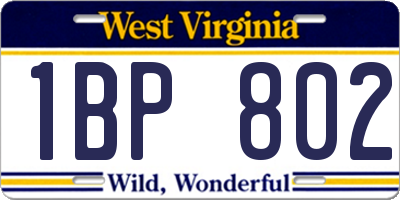 WV license plate 1BP802