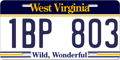 WV license plate 1BP803