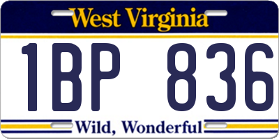 WV license plate 1BP836