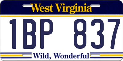 WV license plate 1BP837