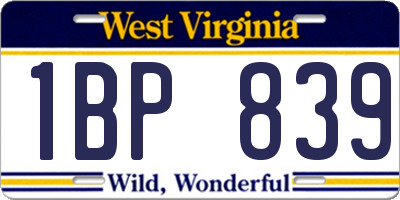 WV license plate 1BP839