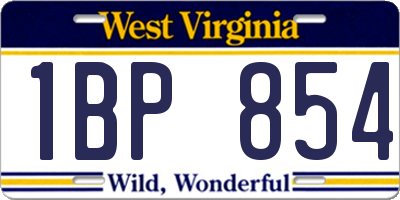 WV license plate 1BP854