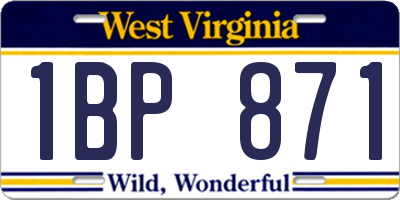 WV license plate 1BP871