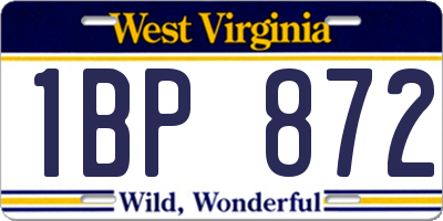 WV license plate 1BP872