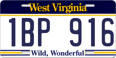 WV license plate 1BP916