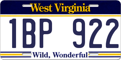 WV license plate 1BP922