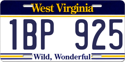 WV license plate 1BP925
