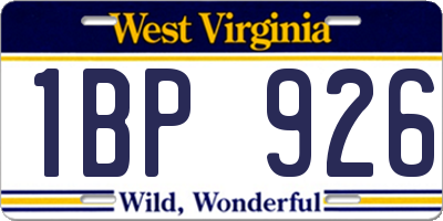 WV license plate 1BP926