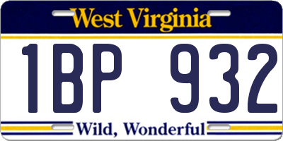 WV license plate 1BP932