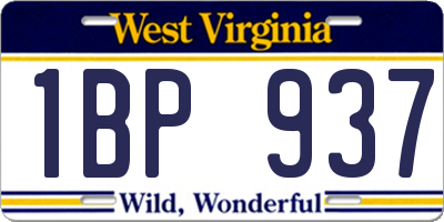 WV license plate 1BP937