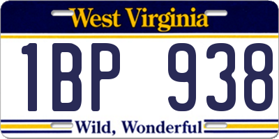 WV license plate 1BP938