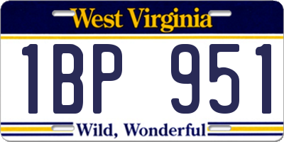 WV license plate 1BP951