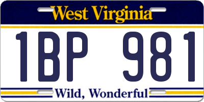 WV license plate 1BP981