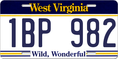 WV license plate 1BP982