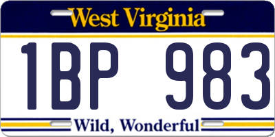 WV license plate 1BP983