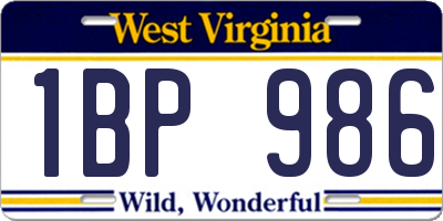 WV license plate 1BP986
