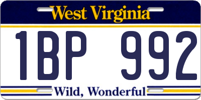 WV license plate 1BP992