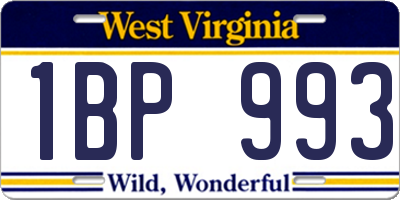 WV license plate 1BP993